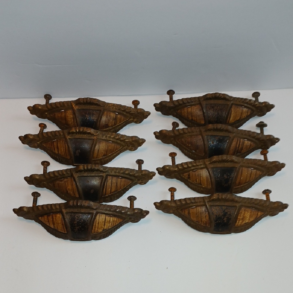 Set of 8 Vintage Metal with Faux Wood Drawer Pulls